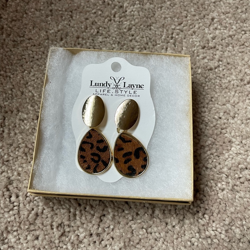 Cheetah and Gold Dangle Earrings